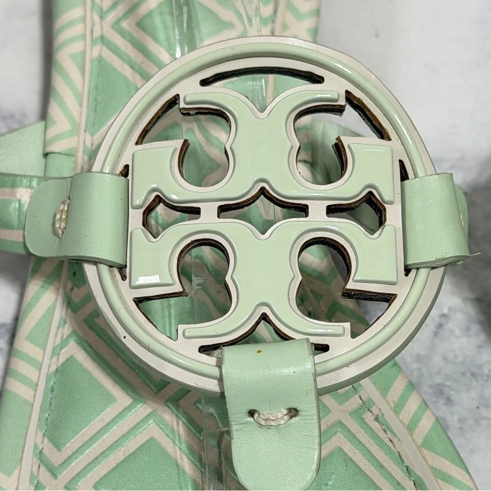 Tory Burch Women's Metal Miller Sandals New Ivory Meadow teal Mist size 8
